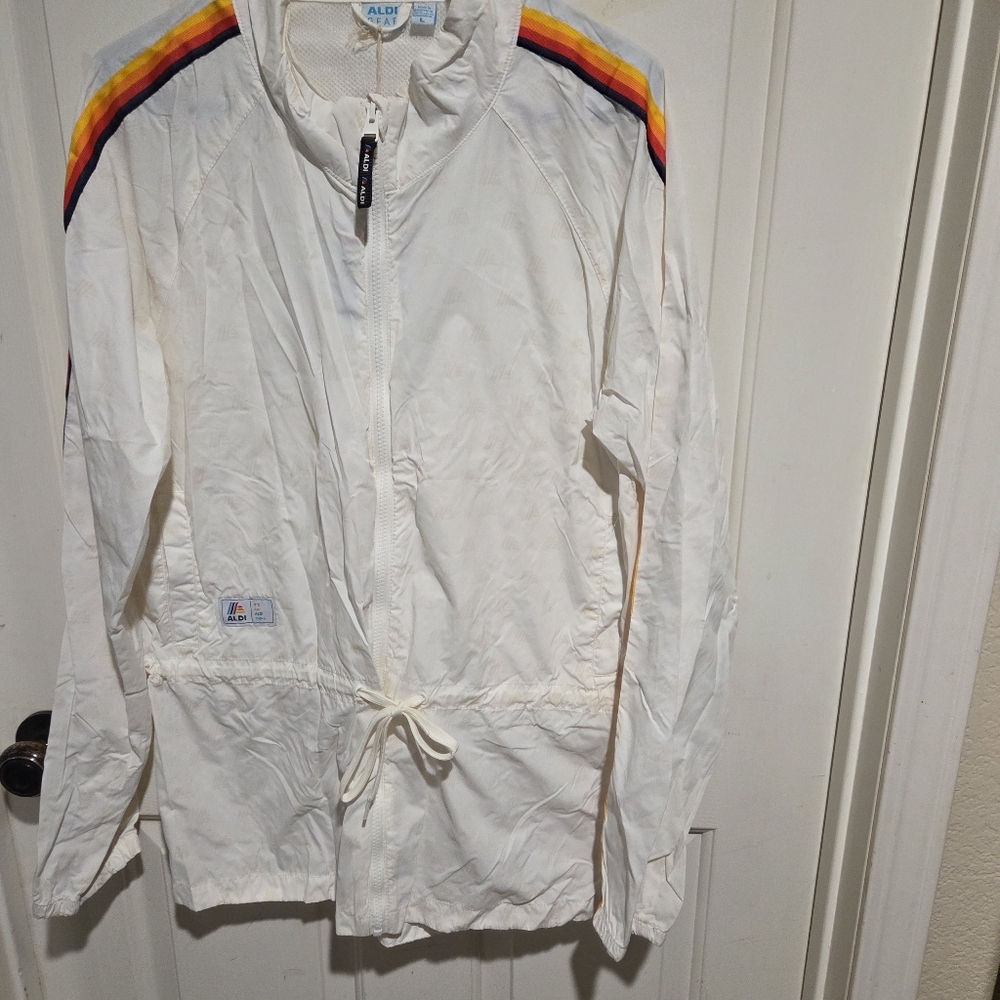 ALDI Gear Windbreaker Women's White Full Zip Rain Winter Outside NEW Large